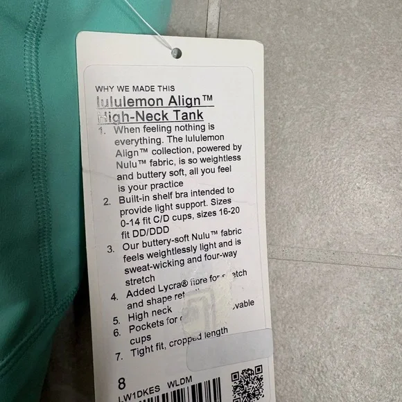 Lululemon Align High Neck Tank Crop Nulu Wild Mint Size 8 - Picture 5 of 11